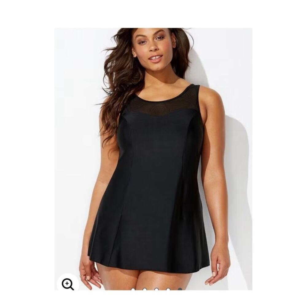 SWIMSUITS FOR ALL BLACK Mesh High Neck Swimdress PLUS SIZE 24